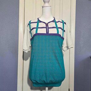 Women S Vintage 90s Shirt Geometric Top Retro Blast Purple White Teal Colorblock